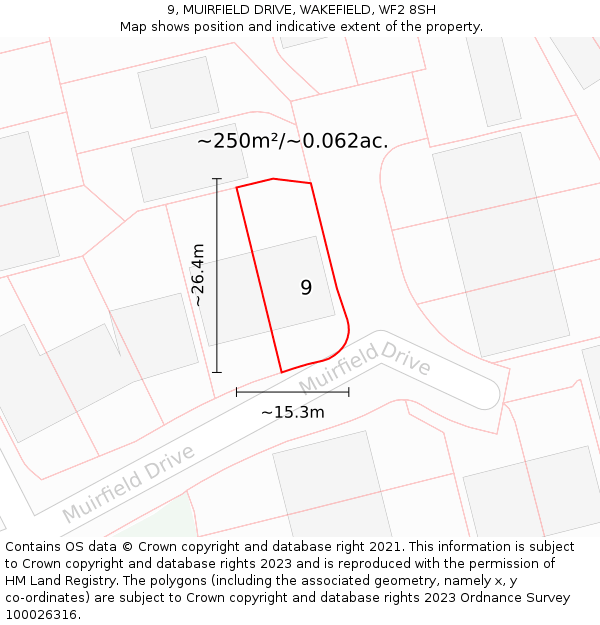 9, MUIRFIELD DRIVE, WAKEFIELD, WF2 8SH: Plot and title map