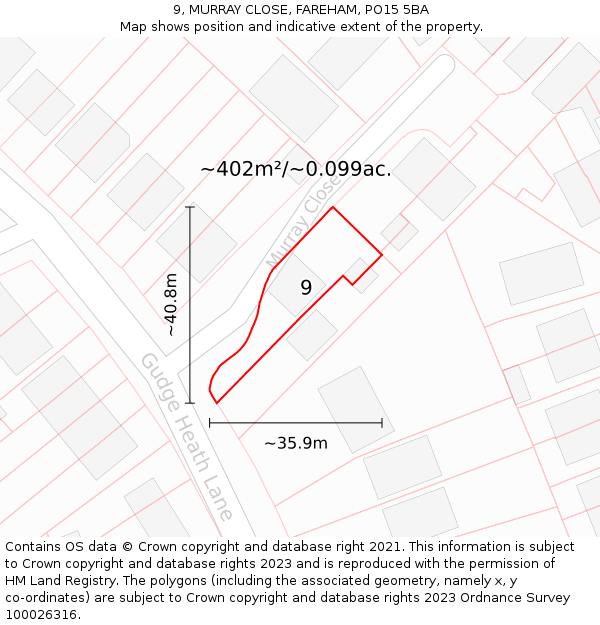 9, MURRAY CLOSE, FAREHAM, PO15 5BA: Plot and title map