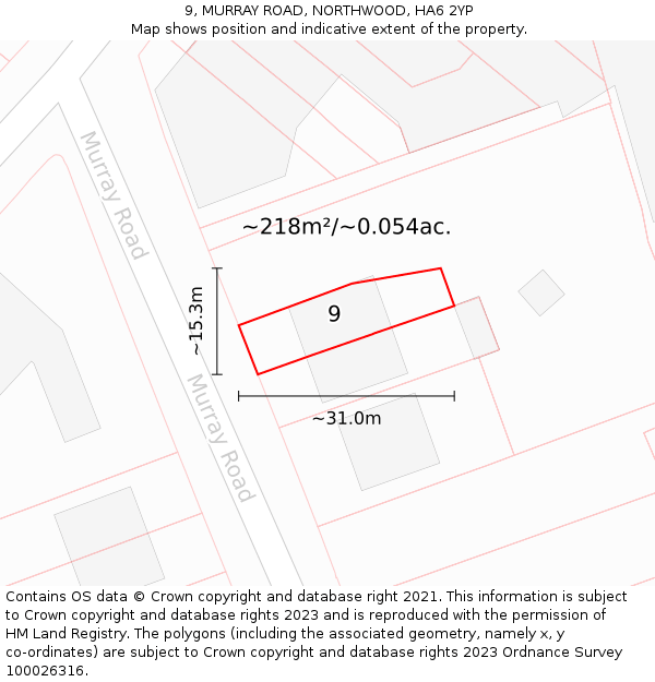 9, MURRAY ROAD, NORTHWOOD, HA6 2YP: Plot and title map
