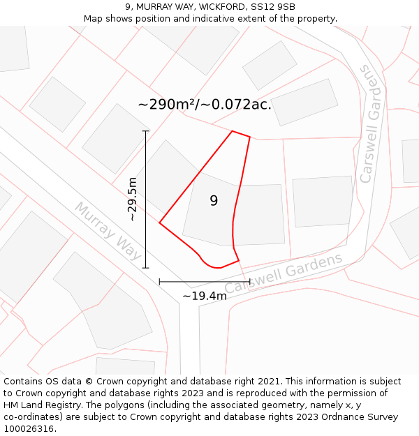 9, MURRAY WAY, WICKFORD, SS12 9SB: Plot and title map