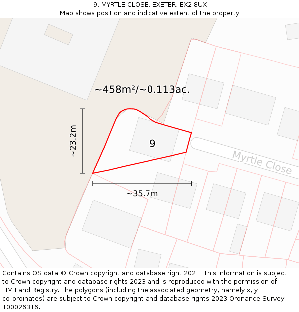 9, MYRTLE CLOSE, EXETER, EX2 8UX: Plot and title map