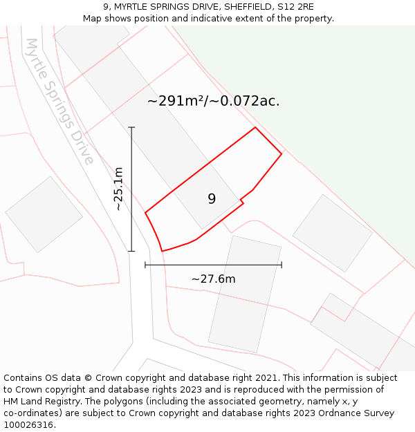 9, MYRTLE SPRINGS DRIVE, SHEFFIELD, S12 2RE: Plot and title map