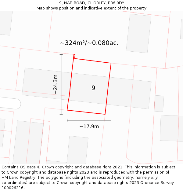 9, NAB ROAD, CHORLEY, PR6 0DY: Plot and title map