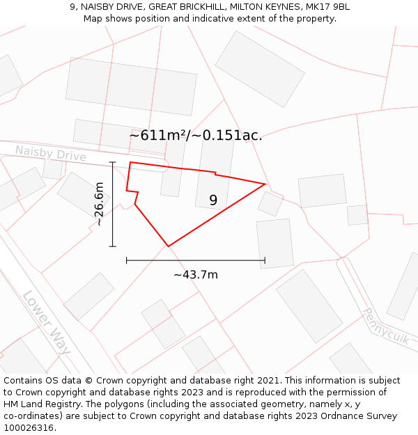 9, NAISBY DRIVE, GREAT BRICKHILL, MILTON KEYNES, MK17 9BL: Plot and title map