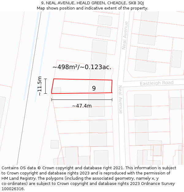 9, NEAL AVENUE, HEALD GREEN, CHEADLE, SK8 3QJ: Plot and title map