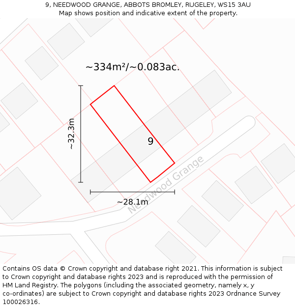 9, NEEDWOOD GRANGE, ABBOTS BROMLEY, RUGELEY, WS15 3AU: Plot and title map