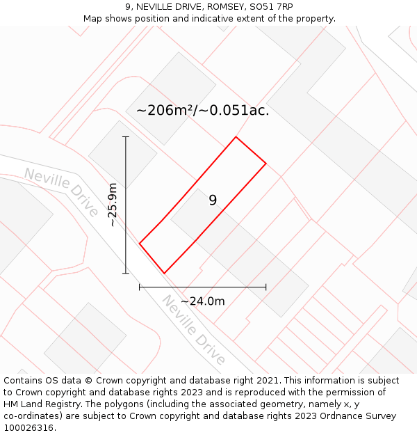 9, NEVILLE DRIVE, ROMSEY, SO51 7RP: Plot and title map