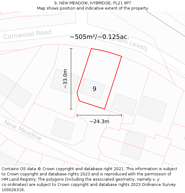 9, NEW MEADOW, IVYBRIDGE, PL21 9PT: Plot and title map