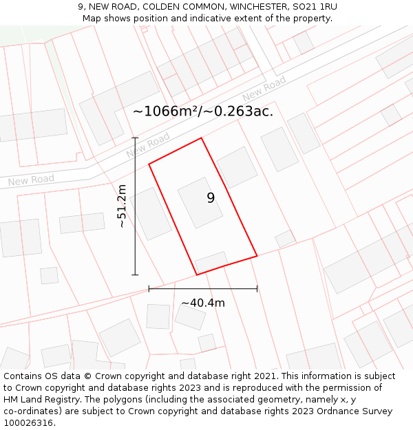 9, NEW ROAD, COLDEN COMMON, WINCHESTER, SO21 1RU: Plot and title map