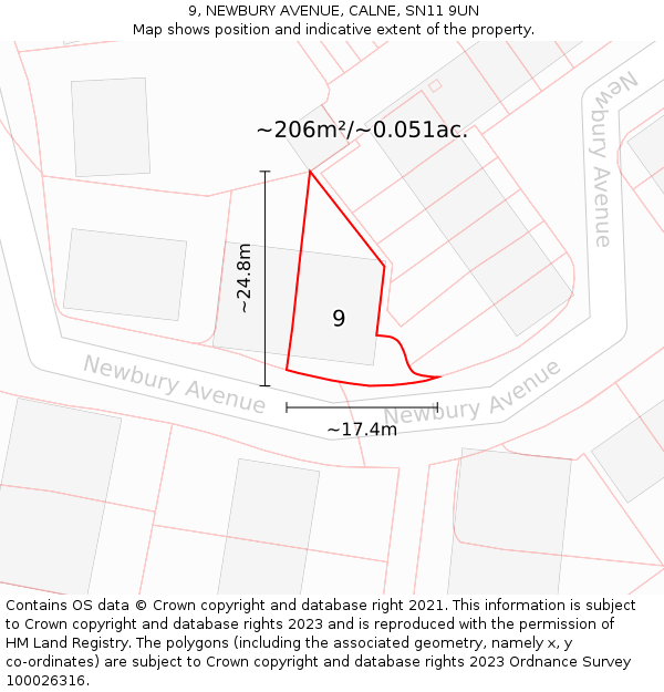 9, NEWBURY AVENUE, CALNE, SN11 9UN: Plot and title map