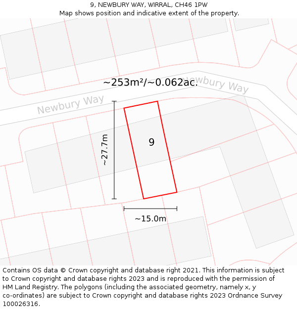 9, NEWBURY WAY, WIRRAL, CH46 1PW: Plot and title map