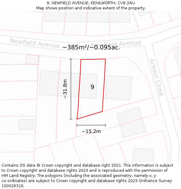 9, NEWFIELD AVENUE, KENILWORTH, CV8 2AU: Plot and title map