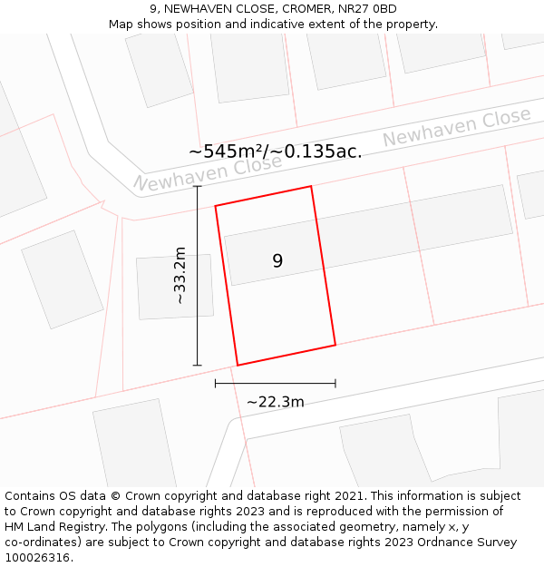 9, NEWHAVEN CLOSE, CROMER, NR27 0BD: Plot and title map