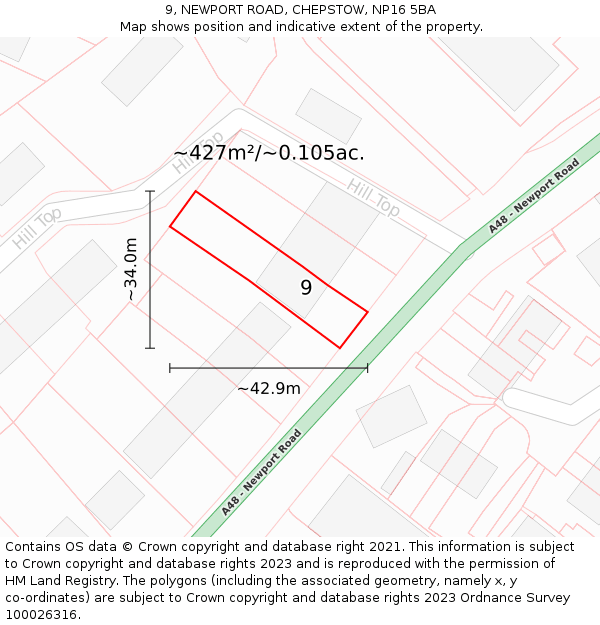 9, NEWPORT ROAD, CHEPSTOW, NP16 5BA: Plot and title map