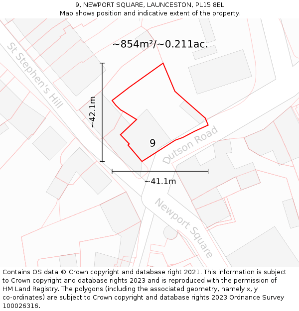 9, NEWPORT SQUARE, LAUNCESTON, PL15 8EL: Plot and title map