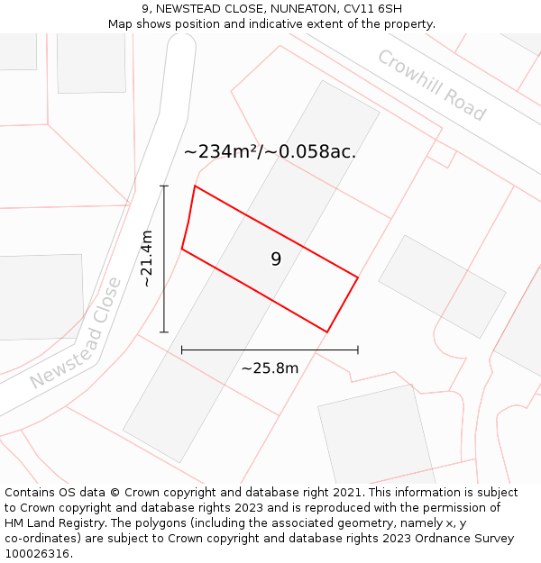 9, NEWSTEAD CLOSE, NUNEATON, CV11 6SH: Plot and title map