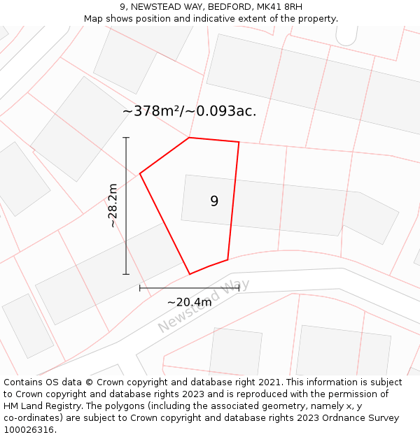 9, NEWSTEAD WAY, BEDFORD, MK41 8RH: Plot and title map