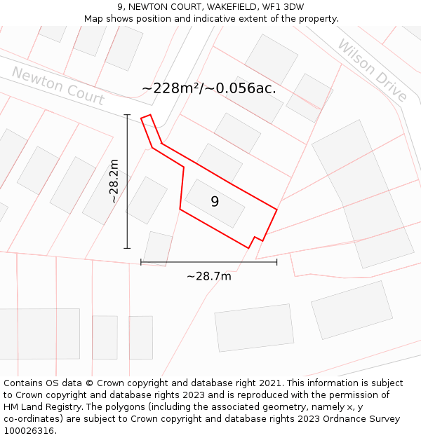 9, NEWTON COURT, WAKEFIELD, WF1 3DW: Plot and title map