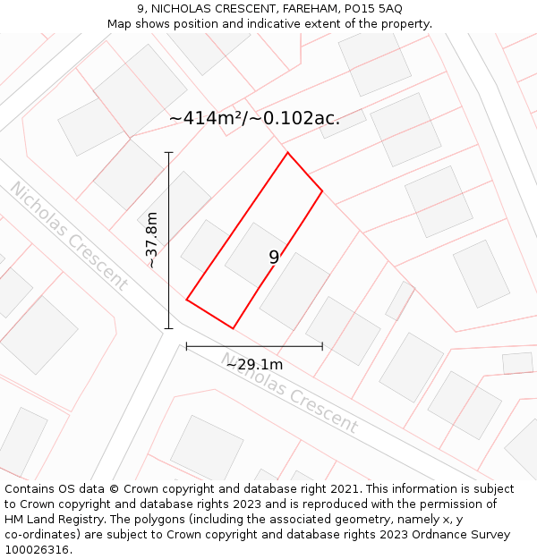 9, NICHOLAS CRESCENT, FAREHAM, PO15 5AQ: Plot and title map