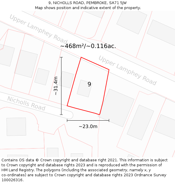 9, NICHOLLS ROAD, PEMBROKE, SA71 5JW: Plot and title map