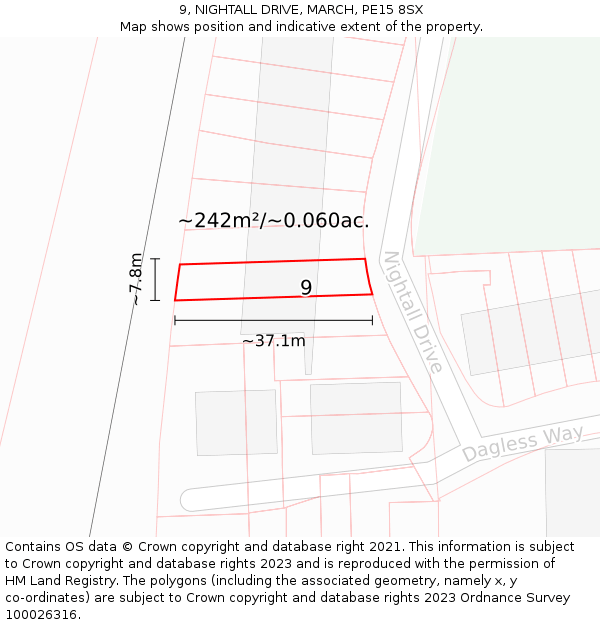 9, NIGHTALL DRIVE, MARCH, PE15 8SX: Plot and title map