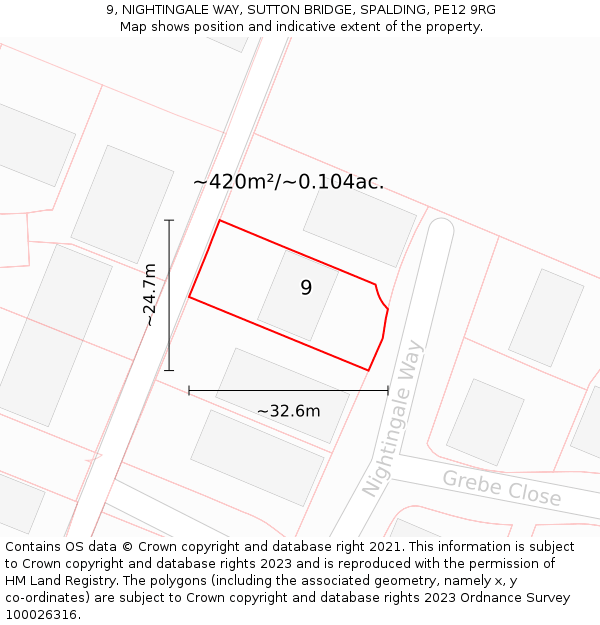 9, NIGHTINGALE WAY, SUTTON BRIDGE, SPALDING, PE12 9RG: Plot and title map