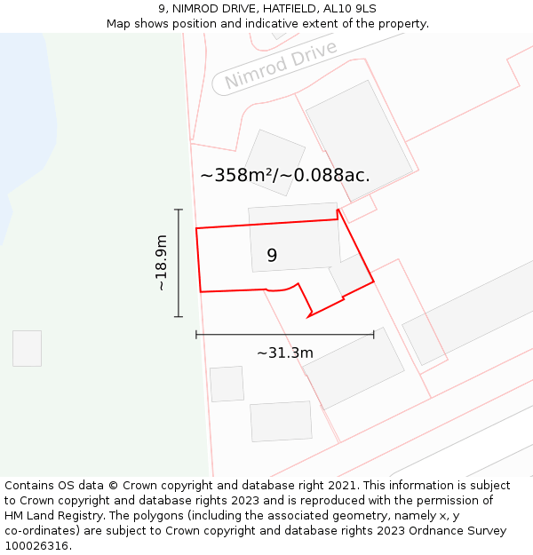 9, NIMROD DRIVE, HATFIELD, AL10 9LS: Plot and title map