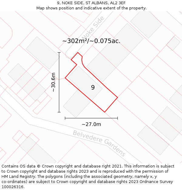 9, NOKE SIDE, ST ALBANS, AL2 3EF: Plot and title map