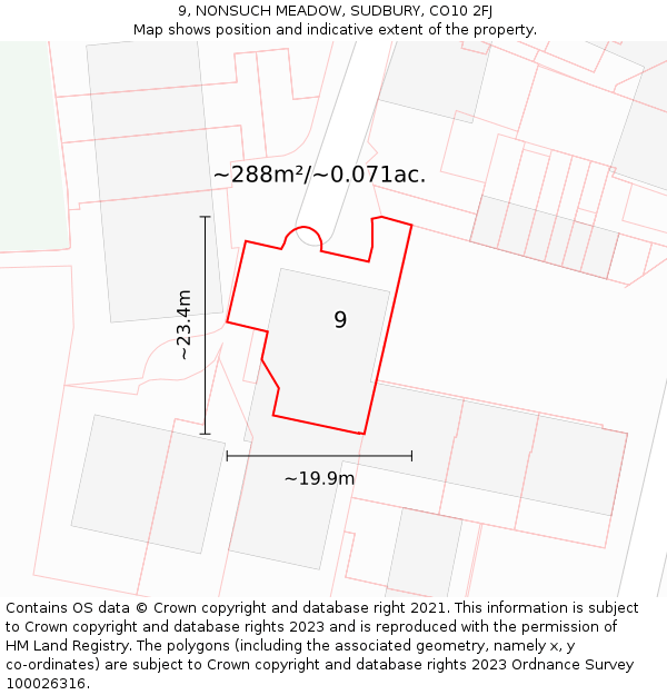 9, NONSUCH MEADOW, SUDBURY, CO10 2FJ: Plot and title map