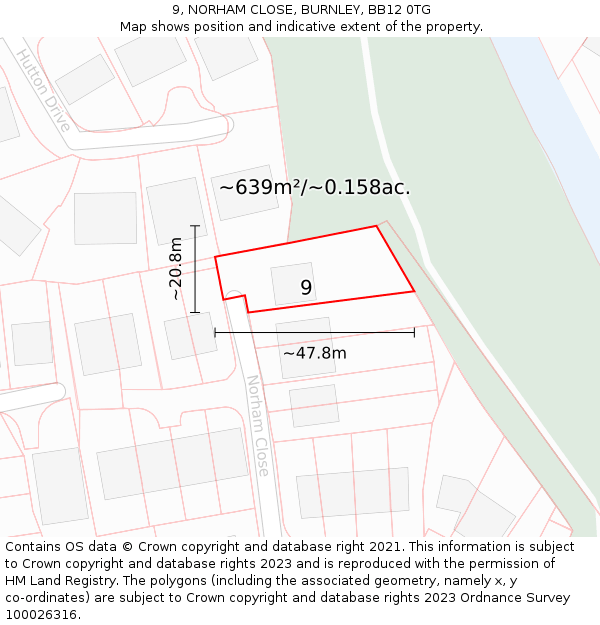 9, NORHAM CLOSE, BURNLEY, BB12 0TG: Plot and title map