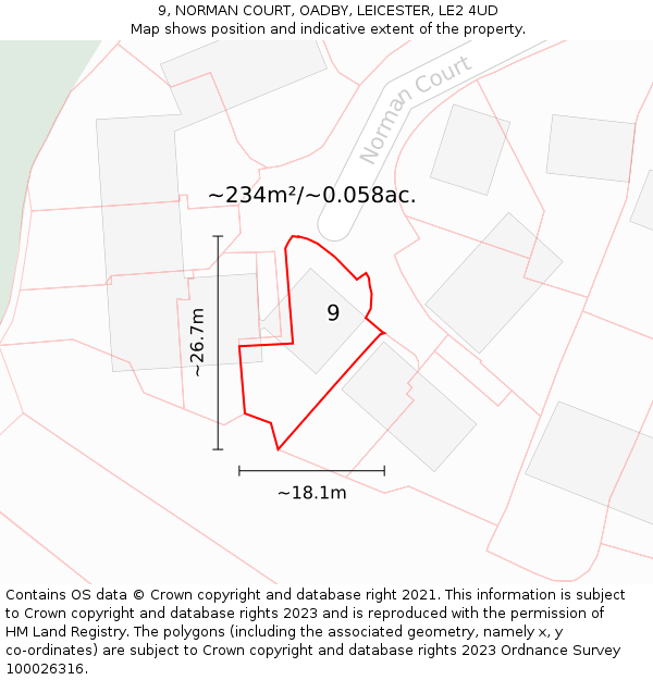 9, NORMAN COURT, OADBY, LEICESTER, LE2 4UD: Plot and title map