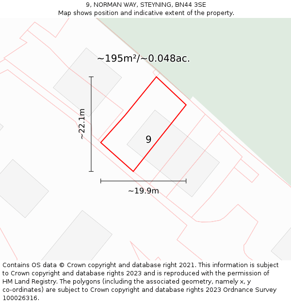 9, NORMAN WAY, STEYNING, BN44 3SE: Plot and title map