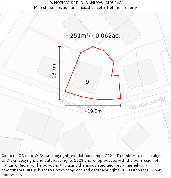 9, NORMANSFIELD, DUNMOW, CM6 1XA: Plot and title map