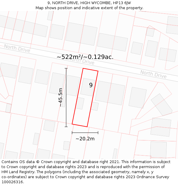 9, NORTH DRIVE, HIGH WYCOMBE, HP13 6JW: Plot and title map