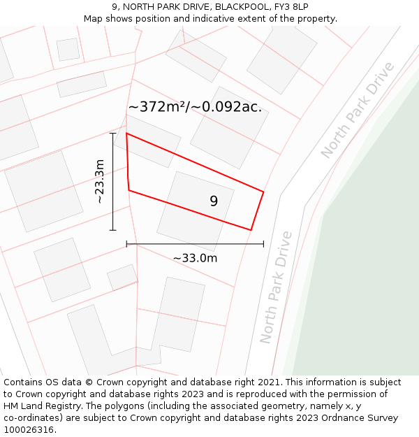 9, NORTH PARK DRIVE, BLACKPOOL, FY3 8LP: Plot and title map