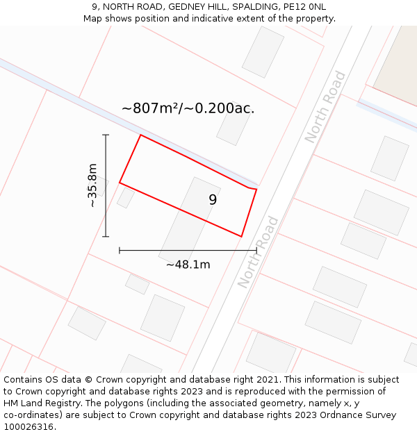 9, NORTH ROAD, GEDNEY HILL, SPALDING, PE12 0NL: Plot and title map