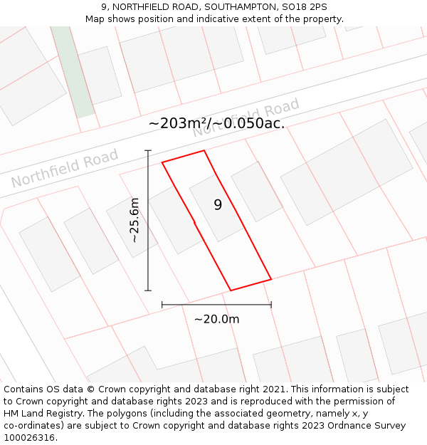 9, NORTHFIELD ROAD, SOUTHAMPTON, SO18 2PS: Plot and title map