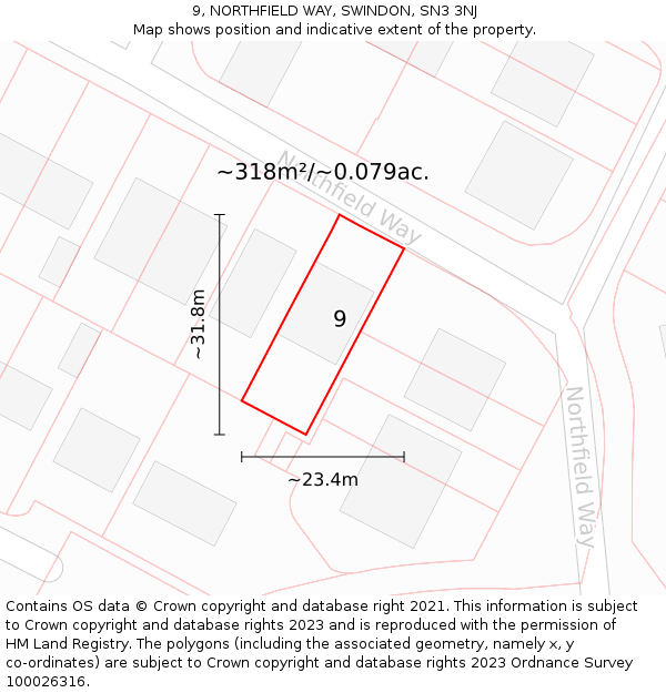 9, NORTHFIELD WAY, SWINDON, SN3 3NJ: Plot and title map