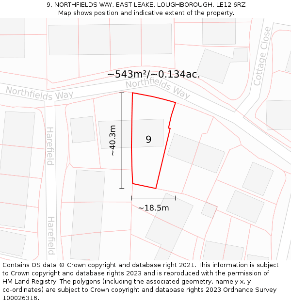 9, NORTHFIELDS WAY, EAST LEAKE, LOUGHBOROUGH, LE12 6RZ: Plot and title map