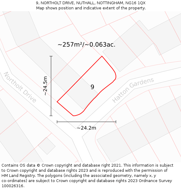 9, NORTHOLT DRIVE, NUTHALL, NOTTINGHAM, NG16 1QX: Plot and title map