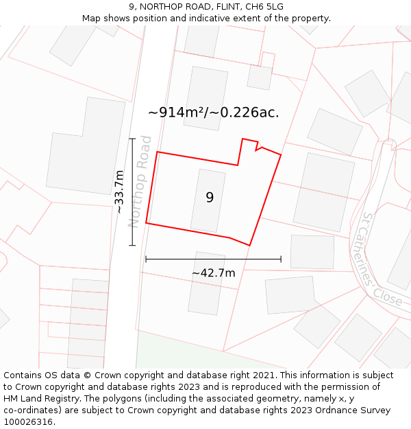 9, NORTHOP ROAD, FLINT, CH6 5LG: Plot and title map