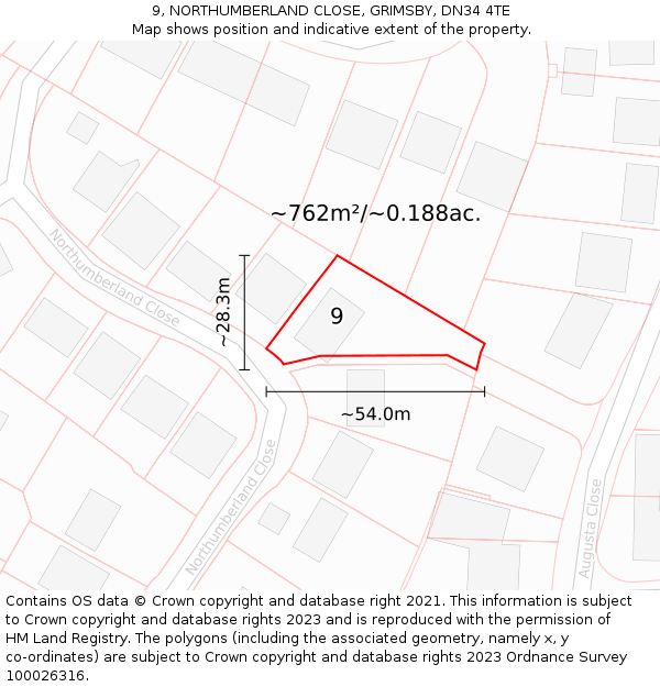 9, NORTHUMBERLAND CLOSE, GRIMSBY, DN34 4TE: Plot and title map