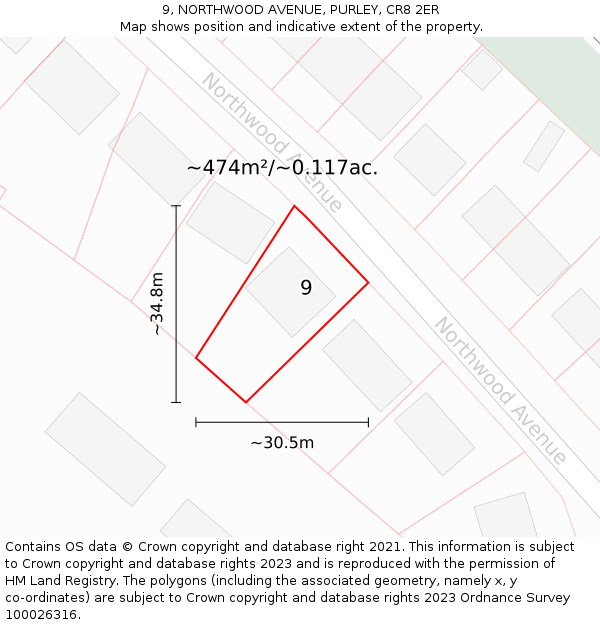 9, NORTHWOOD AVENUE, PURLEY, CR8 2ER: Plot and title map