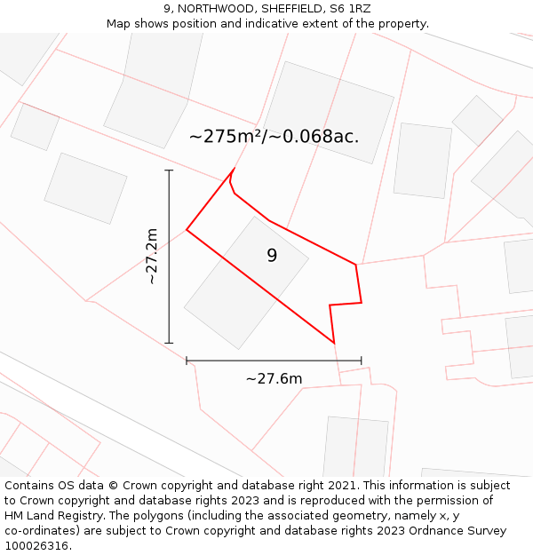 9, NORTHWOOD, SHEFFIELD, S6 1RZ: Plot and title map