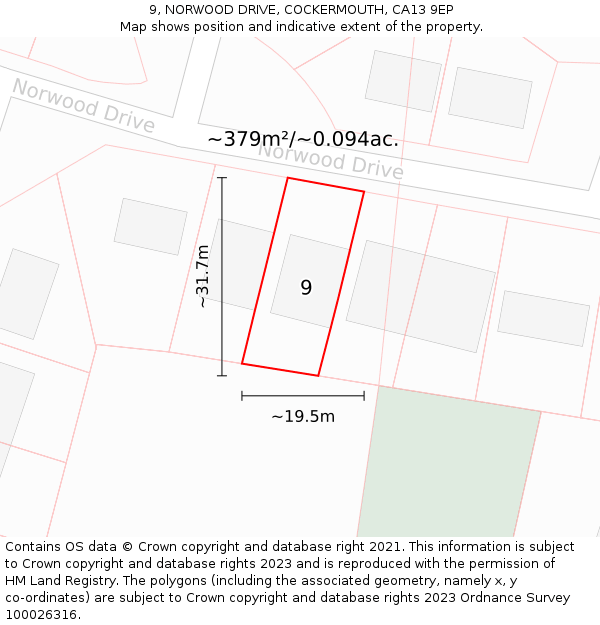 9, NORWOOD DRIVE, COCKERMOUTH, CA13 9EP: Plot and title map