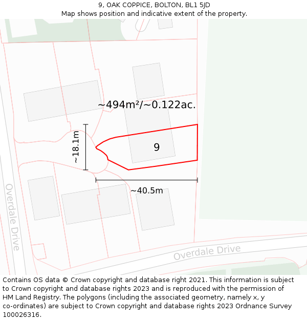 9, OAK COPPICE, BOLTON, BL1 5JD: Plot and title map