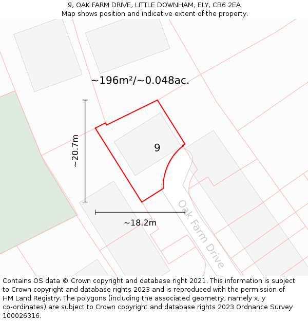 9, OAK FARM DRIVE, LITTLE DOWNHAM, ELY, CB6 2EA: Plot and title map