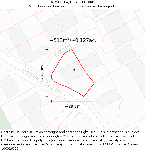 9, OAK LEA, LEEK, ST13 8RD: Plot and title map