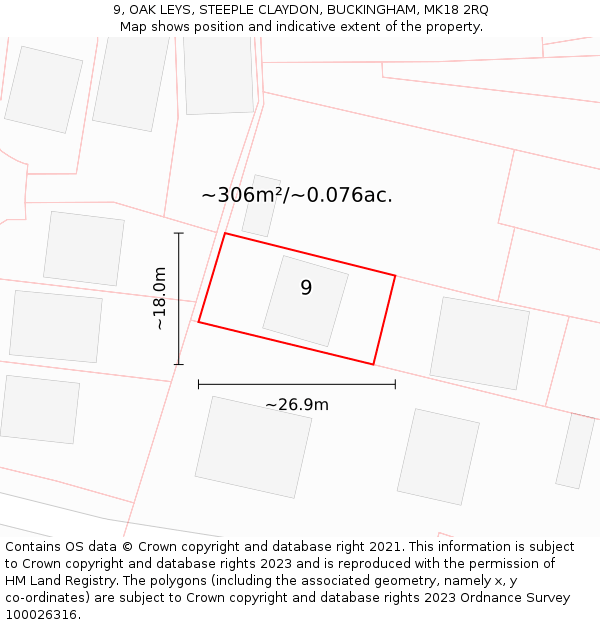 9, OAK LEYS, STEEPLE CLAYDON, BUCKINGHAM, MK18 2RQ: Plot and title map