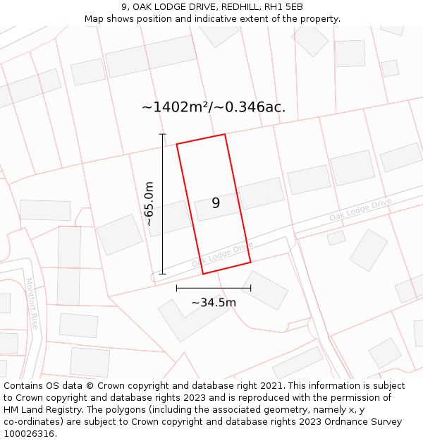 9, OAK LODGE DRIVE, REDHILL, RH1 5EB: Plot and title map